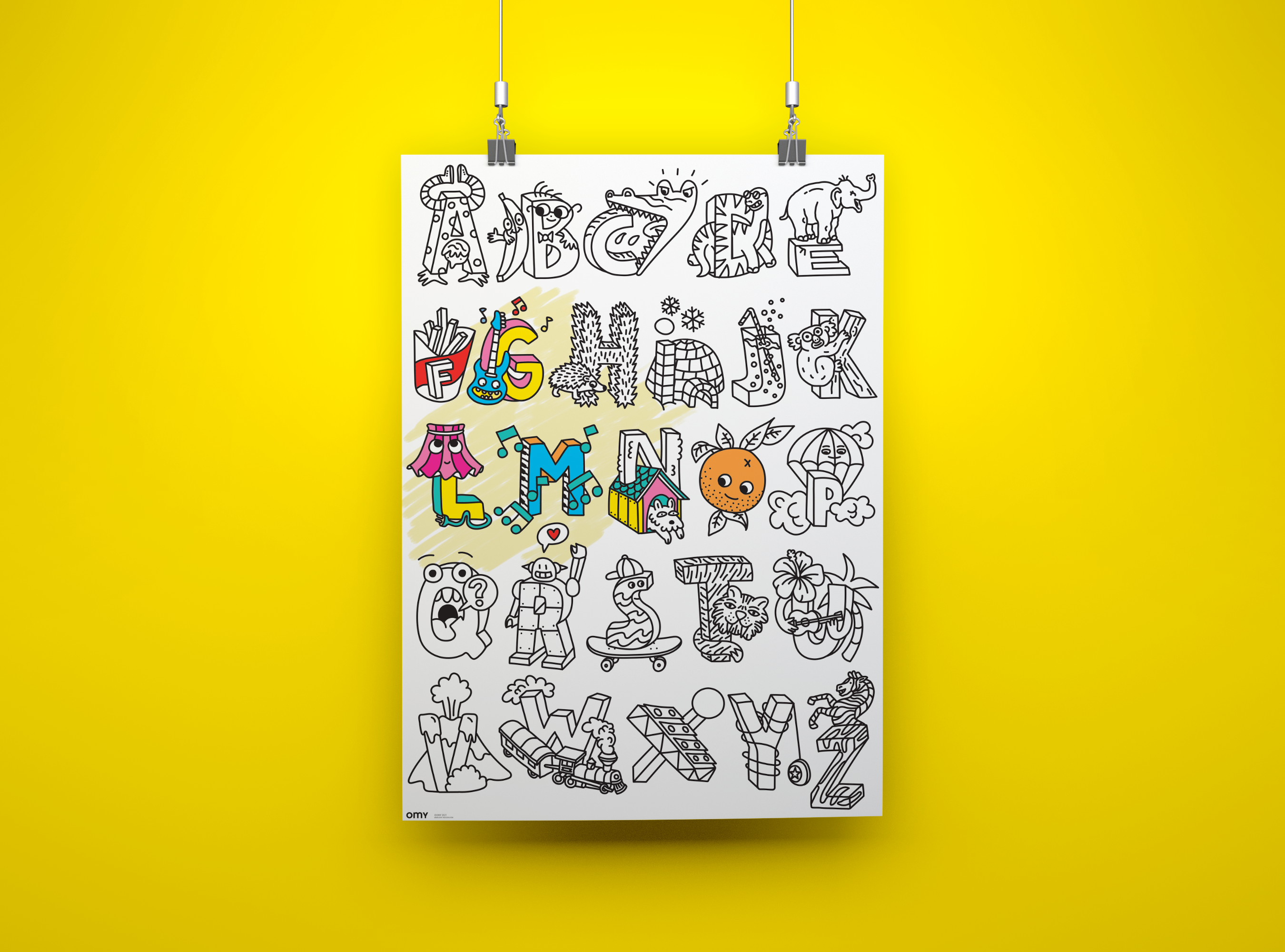 OMY ABC — close-up of letters with cute characters and objects