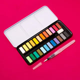 OMY Watercolor Kit — palette of 24 watercolour shades with water-tank brush