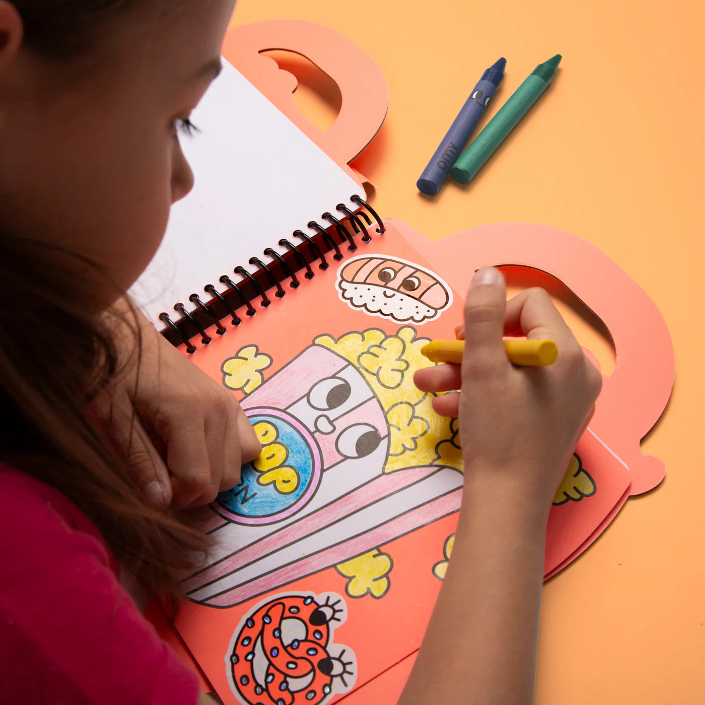 OMY Super Coloring Yummy — food-truck-shaped coloring book with food motifs