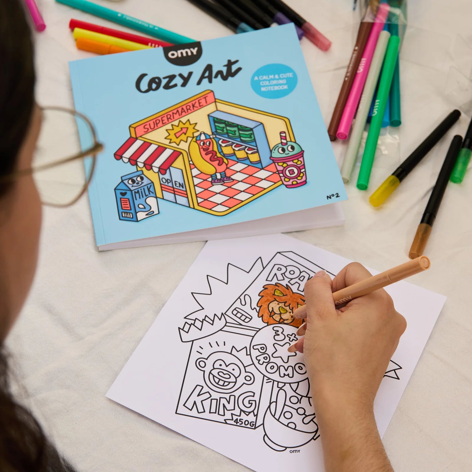 OMY Cozy Art Super Market — coloring book with supermarket motifs
