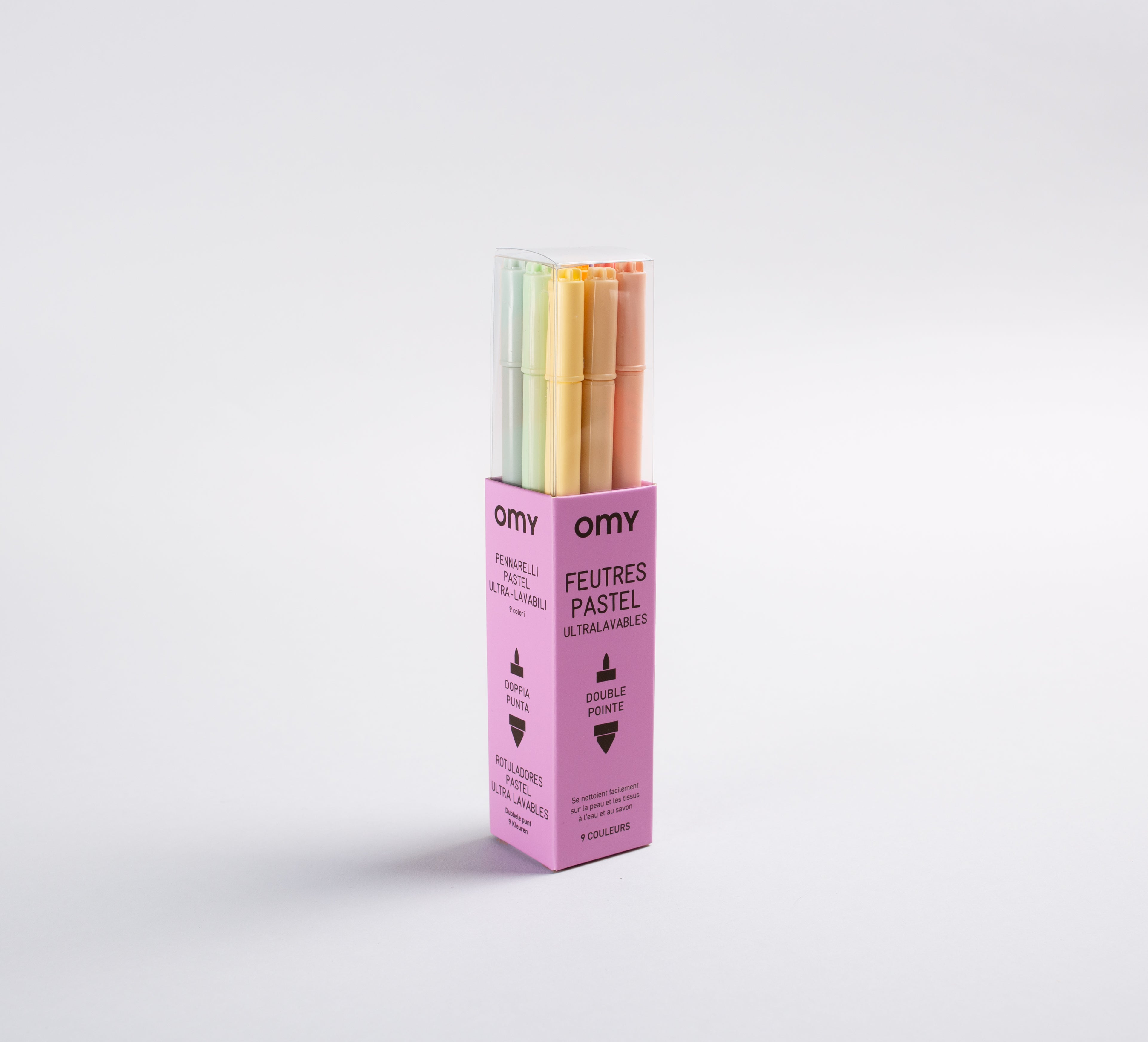 OMY Pastel Markers — set of 9 dual-tip pastel markers in a box - FEU05_FEUTRE PASTEL-PACK_FOND GRIS