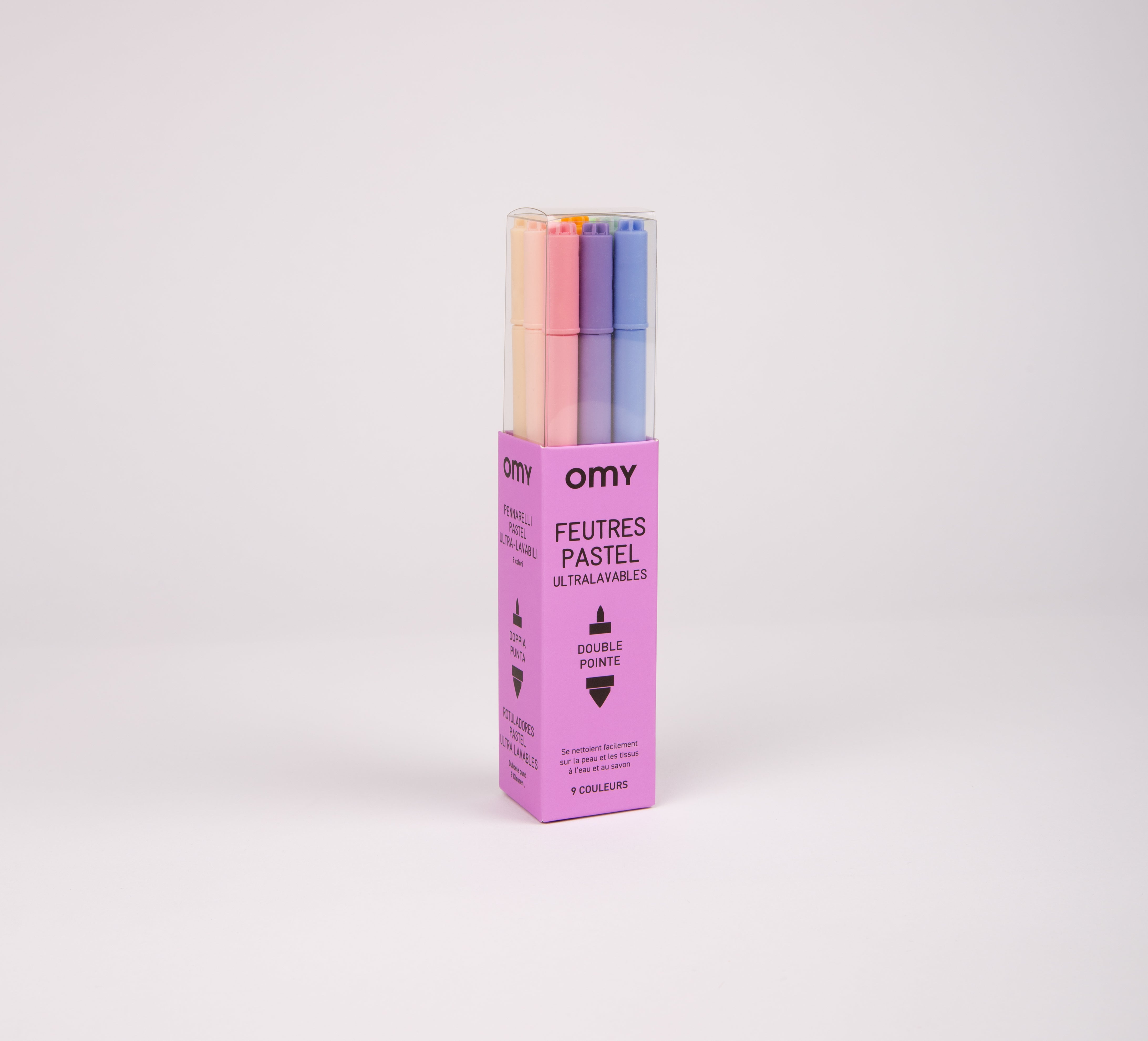OMY Pastel Markers — set of 9 dual-tip pastel markers in a box - FEU05_FEUTRE PASTEL-PACK_FOND GRIS_2