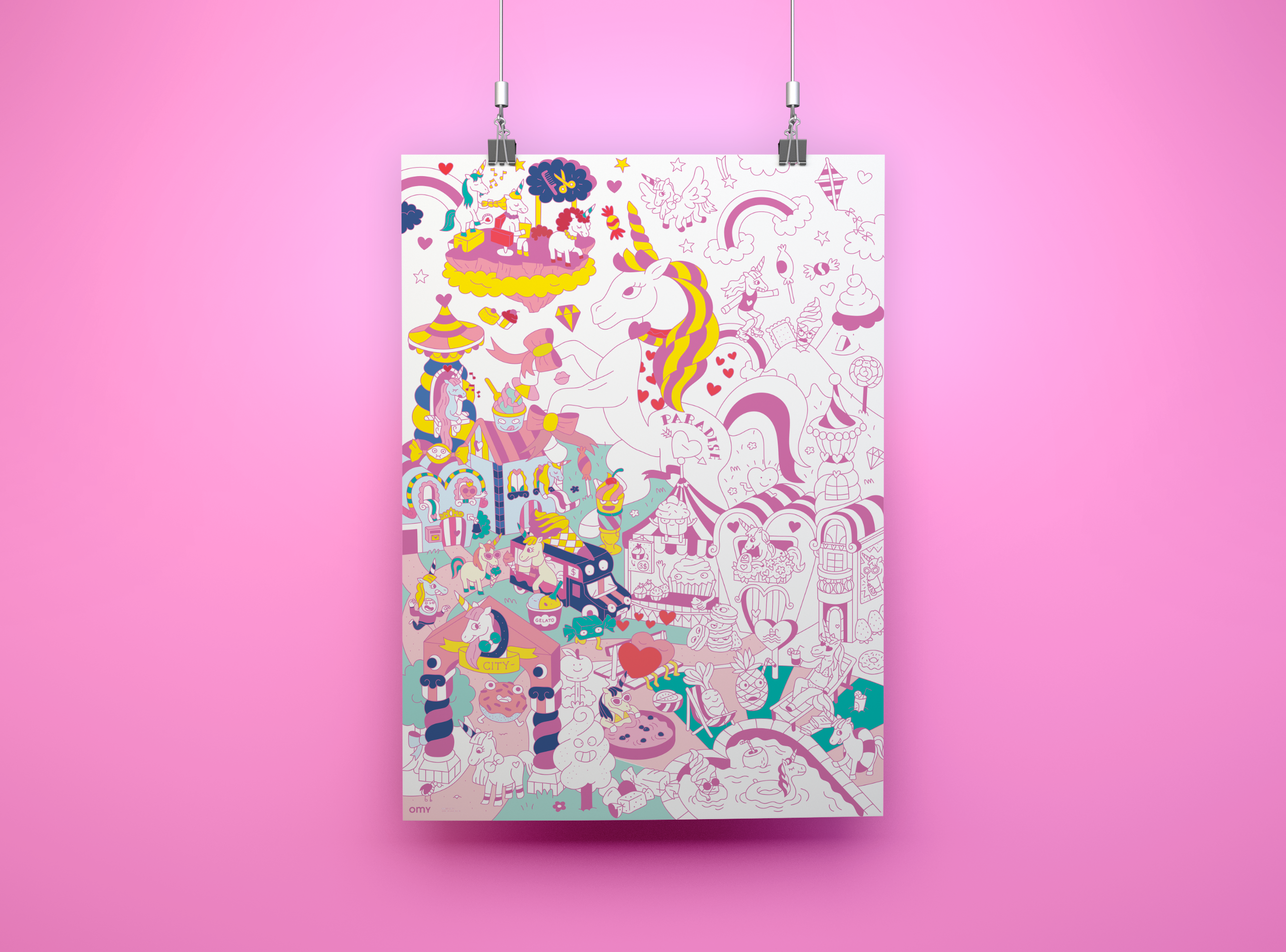 OMY Lily — close-up of neon pink drawing lines
