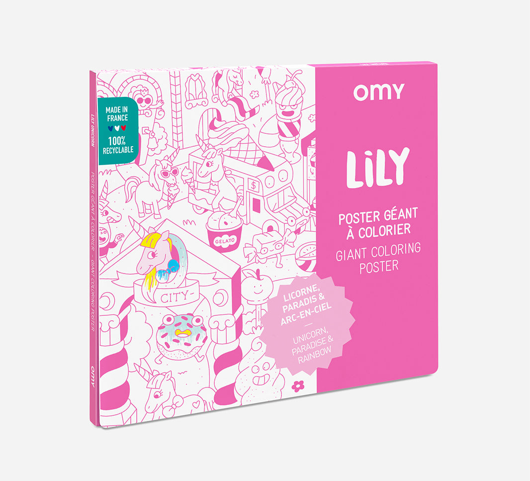 OMY Lily — child colouring on the poster spread out on the floor
