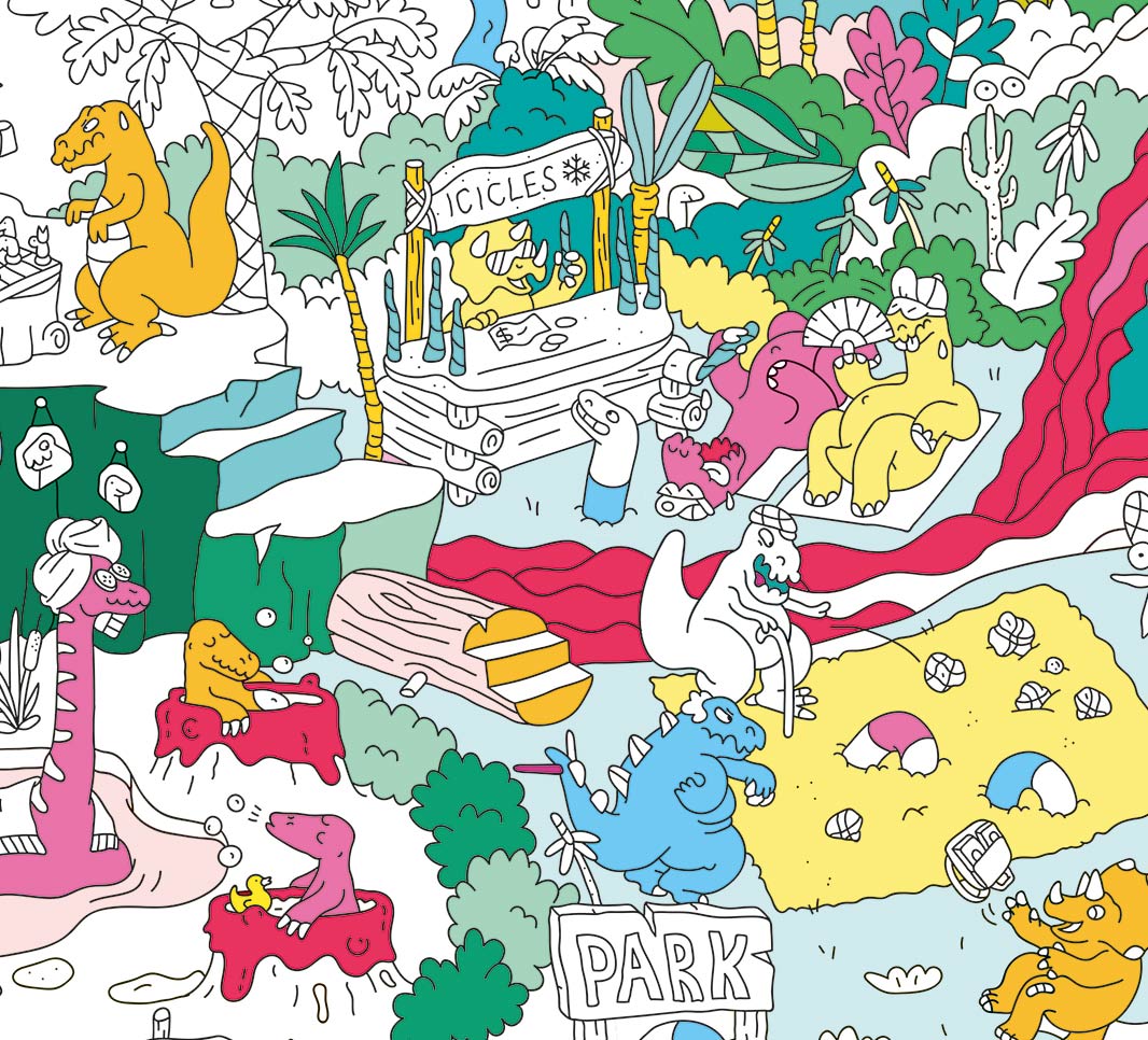 OMY Dinos — finished poster framed on a child's bedroom wall