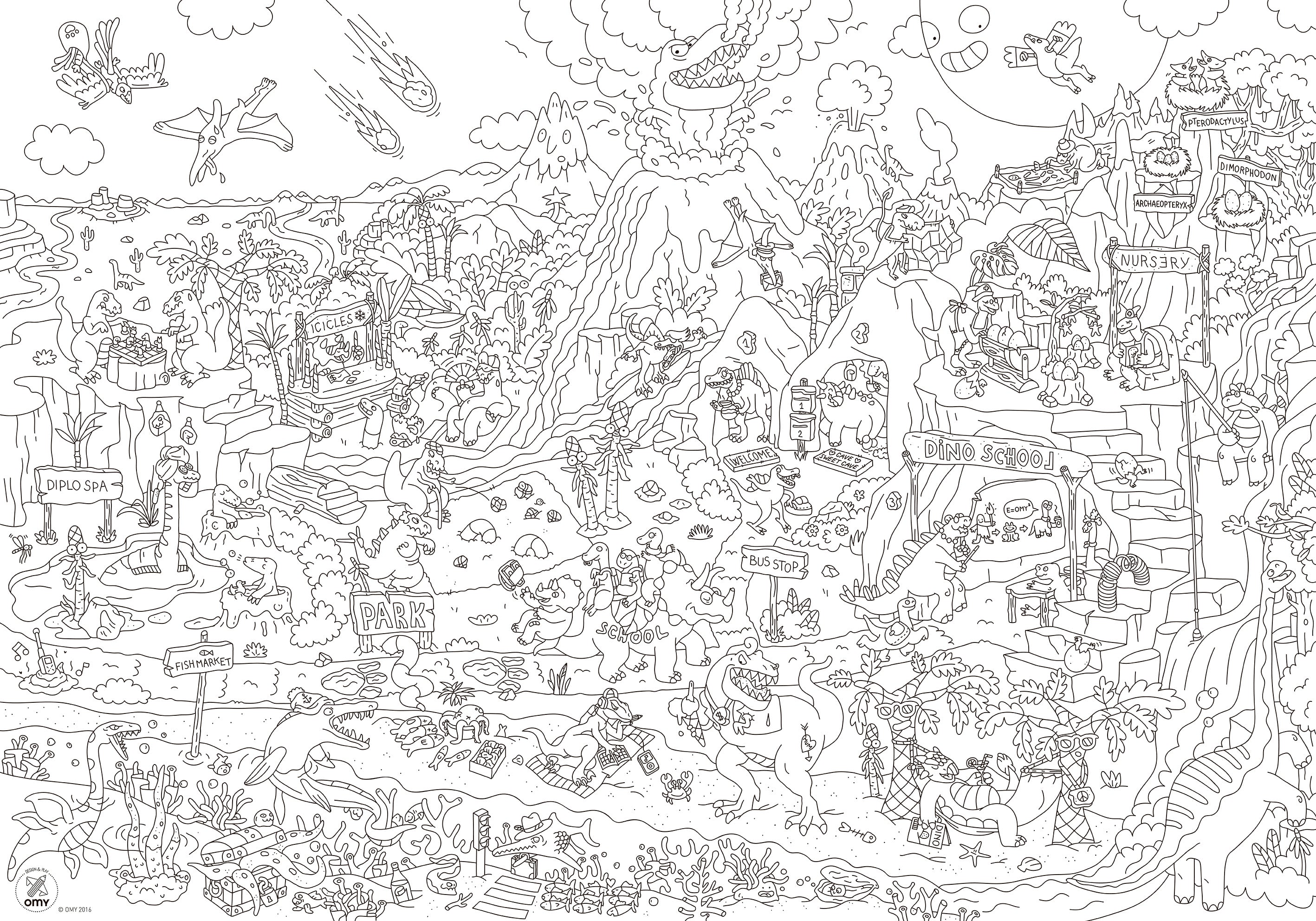 OMY Dinos — giant 70 × 100 cm coloring poster with dinosaurs - POS31-POSTER-DINOS-INTERIEUR