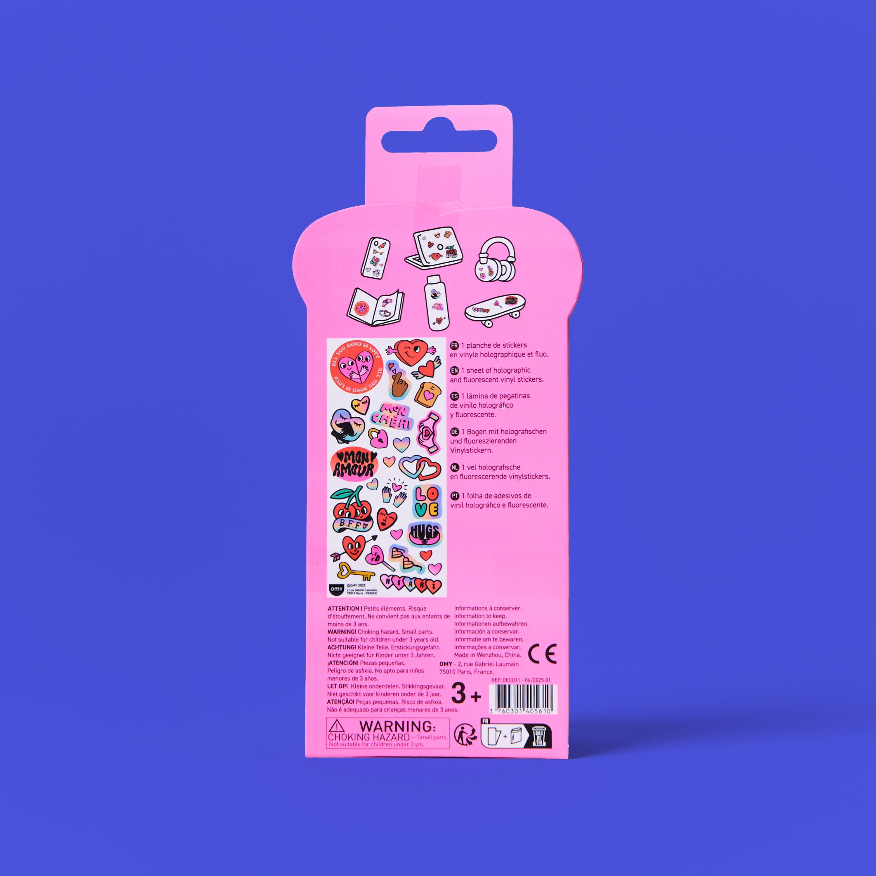 OMY Iconic Love — sheet of fluorescent vinyl stickers with hearts - STICKER_ICONIC_LOVE_DOS_FC
