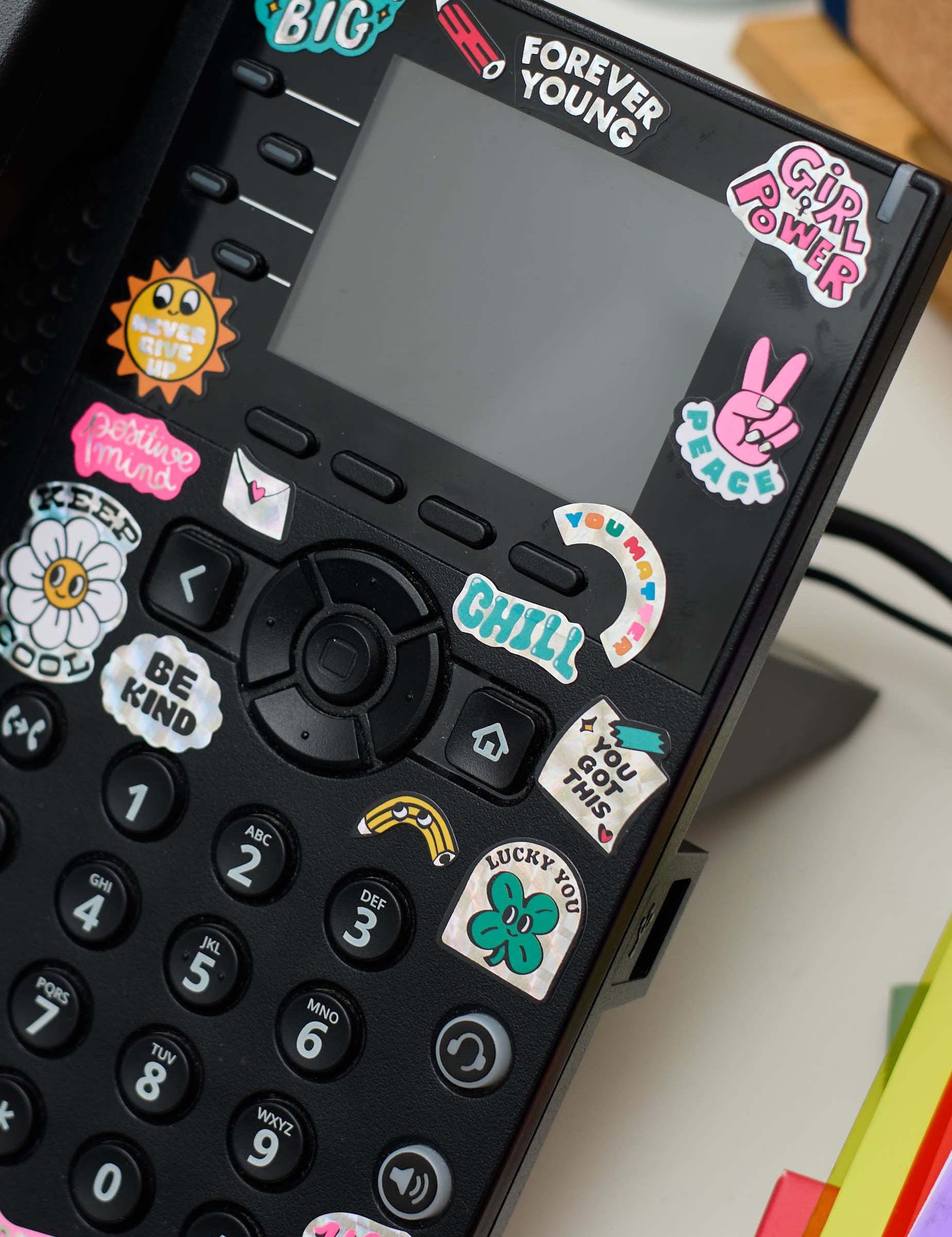 OMY Iconic Messages — sheet of fluorescent vinyl stickers with positive words