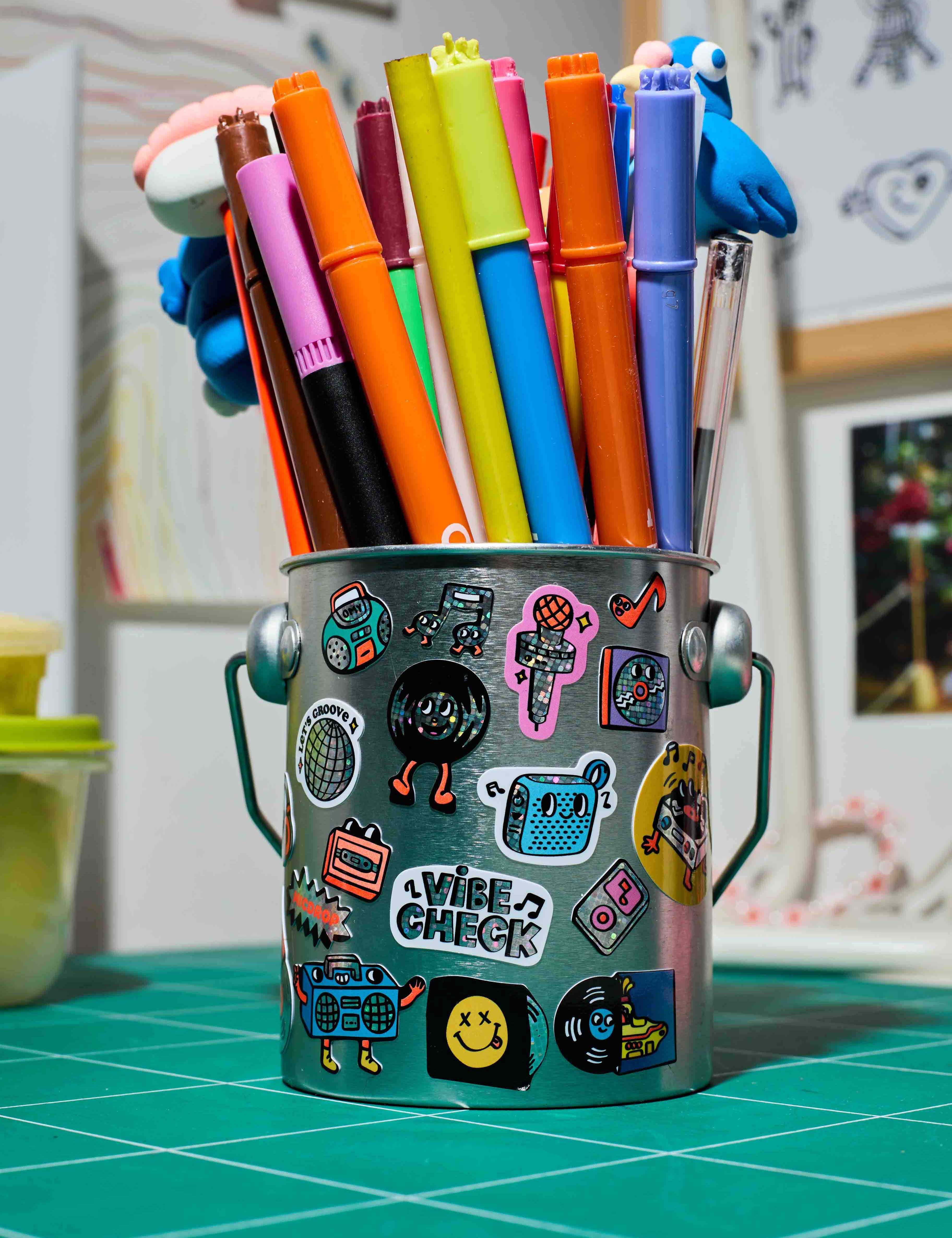 OMY Iconic Music — sheet of fluorescent vinyl stickers with music motifs